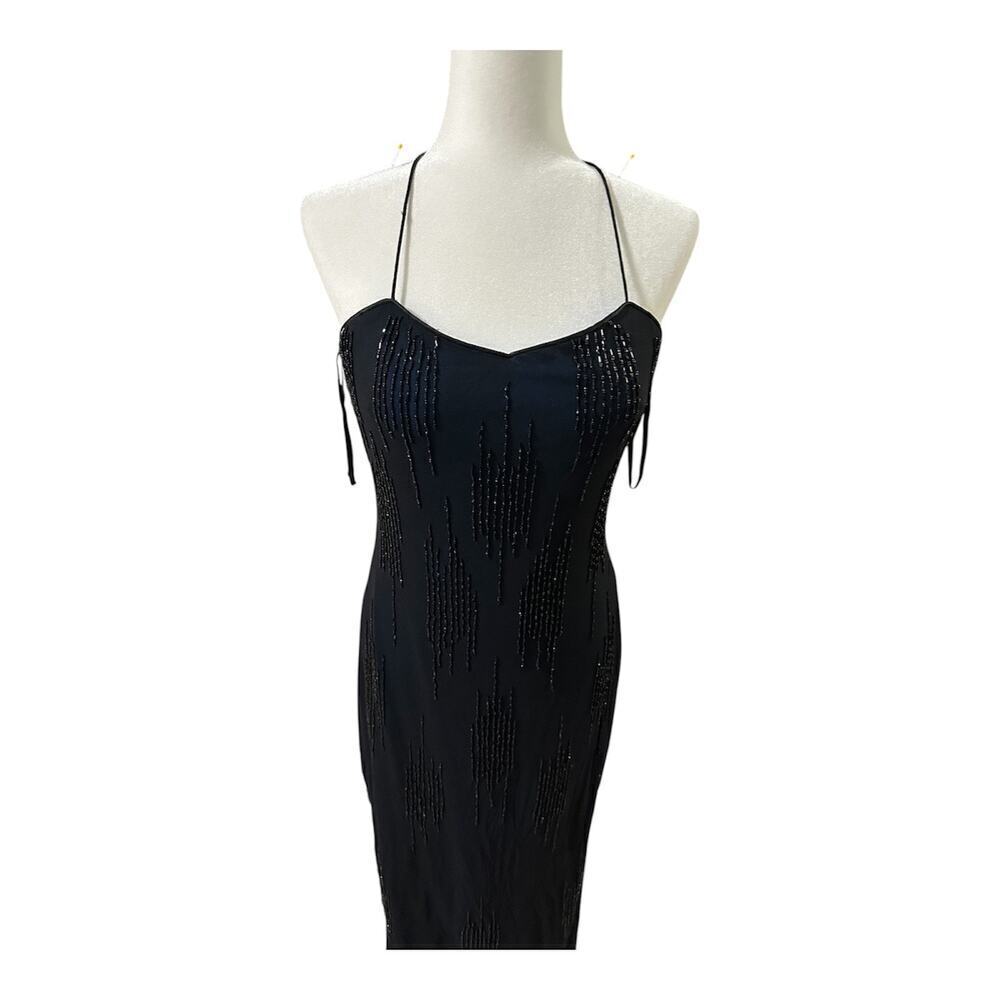 Vintage beaded black and blue gown sz 8 - Picture 8 of 8